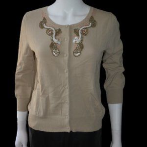 St. John Embellished Beaded Button Down Cotton Blend Sweater Cardigan